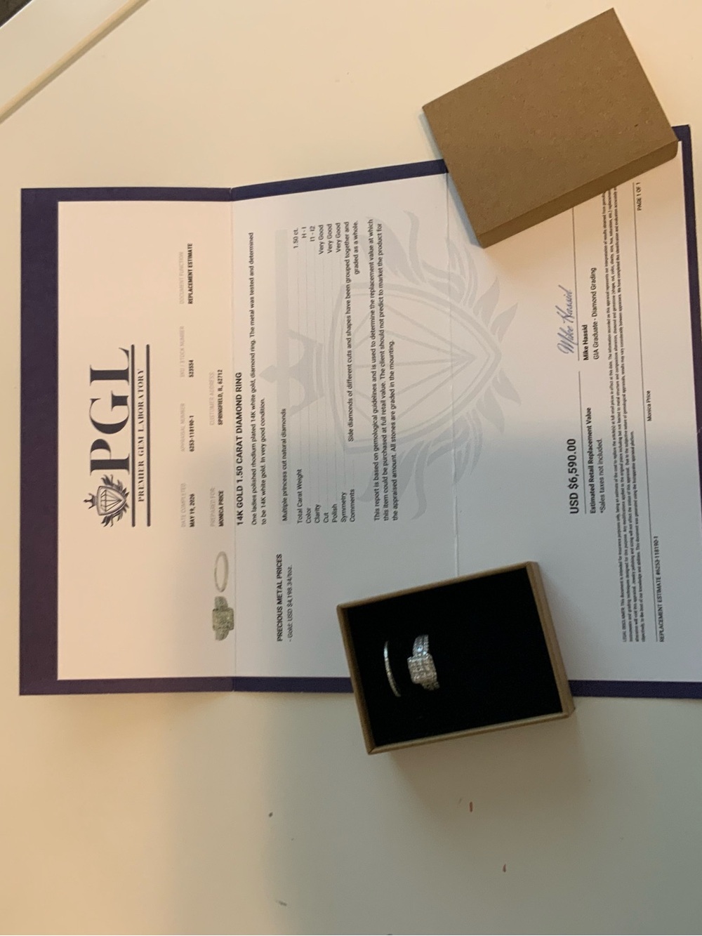 1.5 Carat 14K White Gold Natural Diamond Engagement Ring Set 7 Appraisal